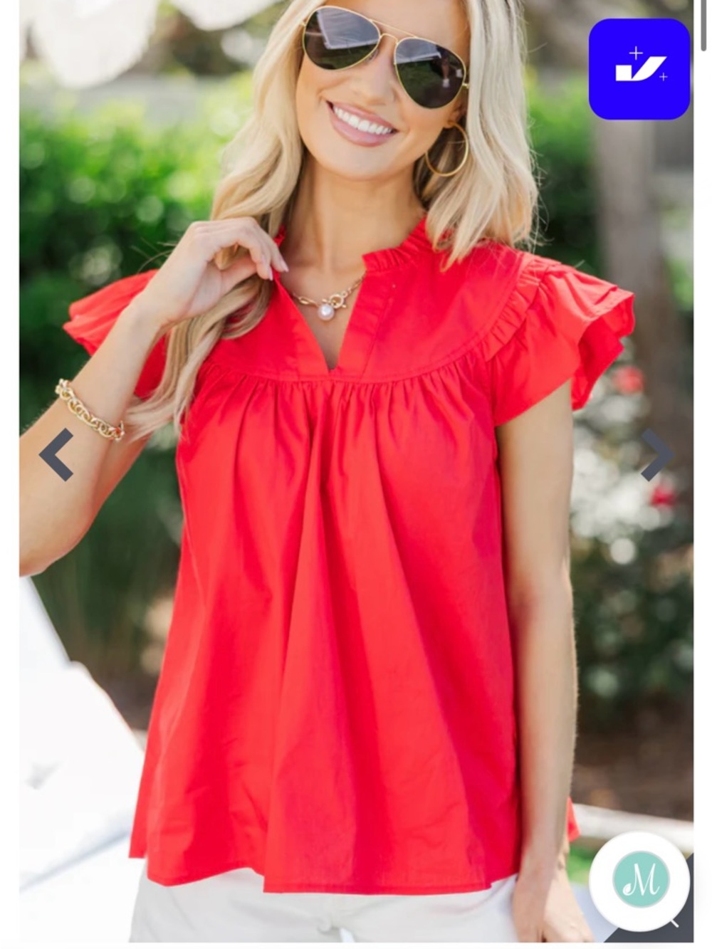Shop The Mint Boutique -Women's Cotton Red Flutter Sleeve Summer Top -M-NWT